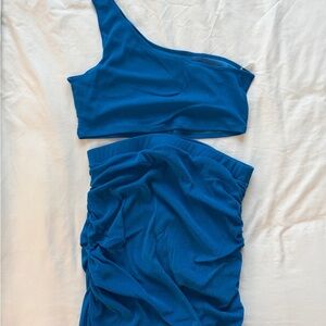 SHEIN Asymmetrical Blue Skirt Set